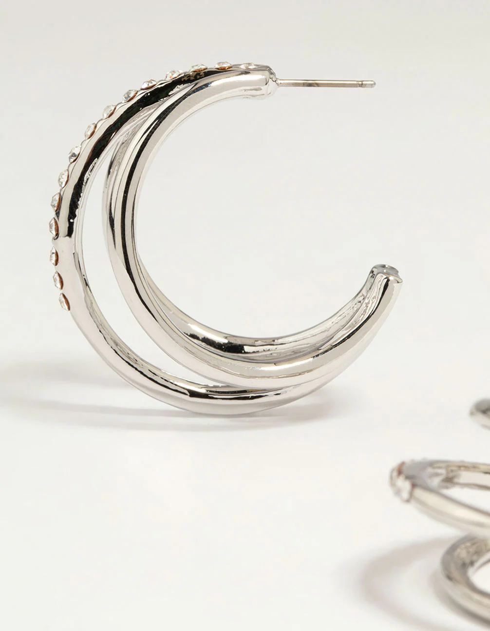 Silver Diamante Triple Hoop Earrings - Image 4