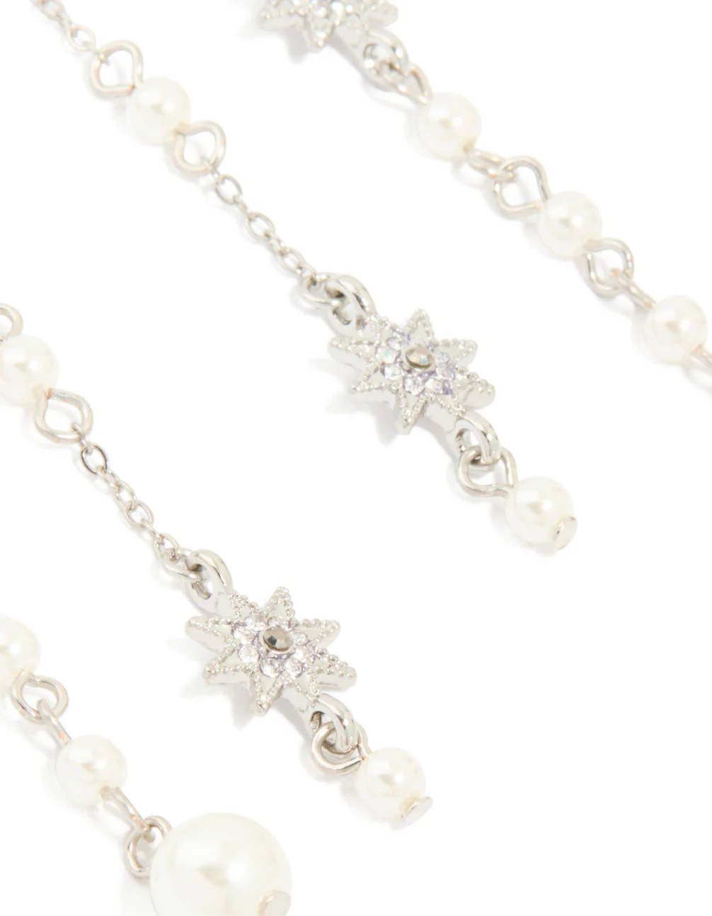 Silver Diamate & Pearl Celestial Drop Earrings - Image 5