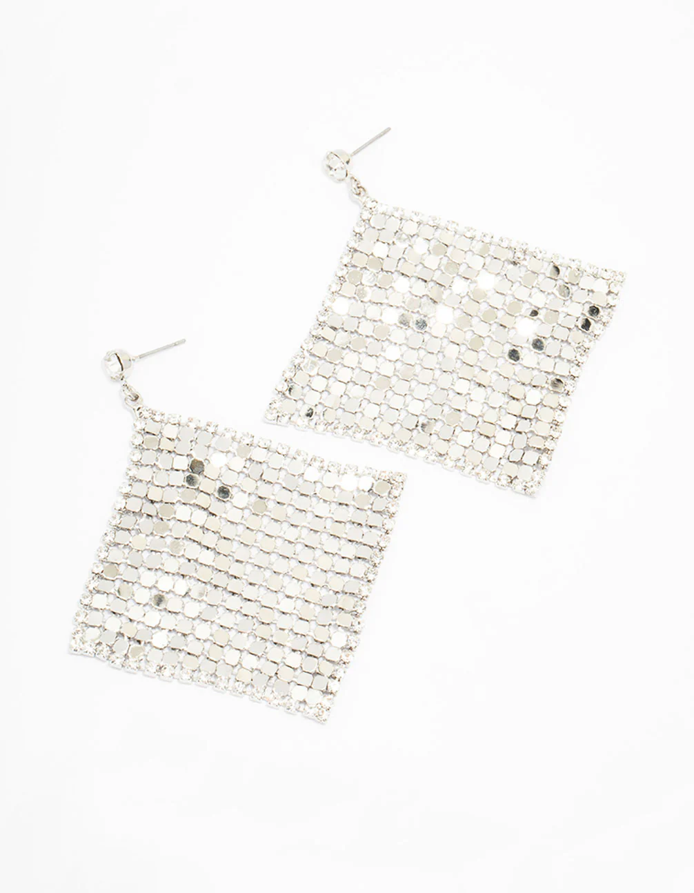 Silver Disco Chain Mail Drop Earrings
