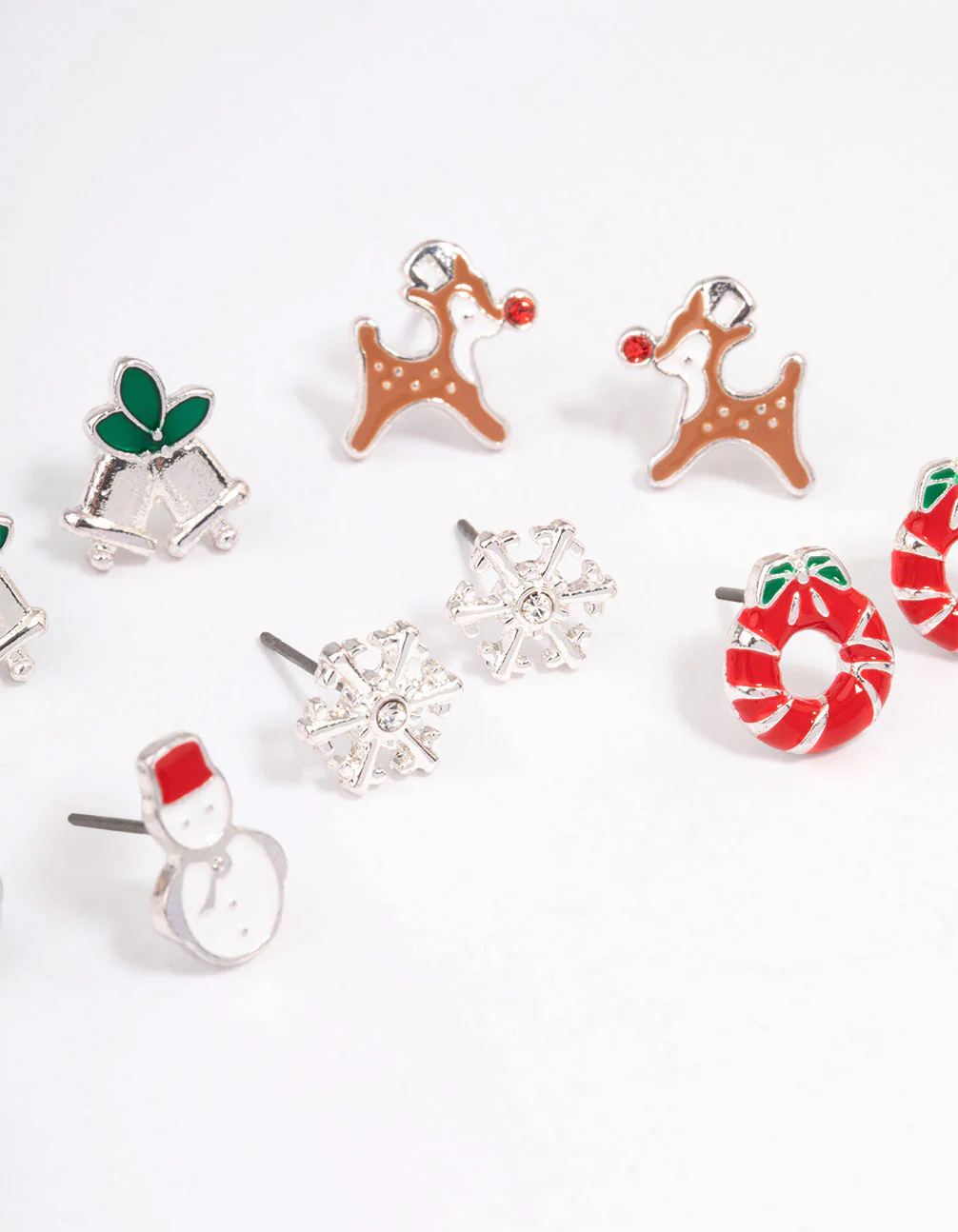 Silver Enamel Snowman & Bells Earrings 5-Pack - Image 2