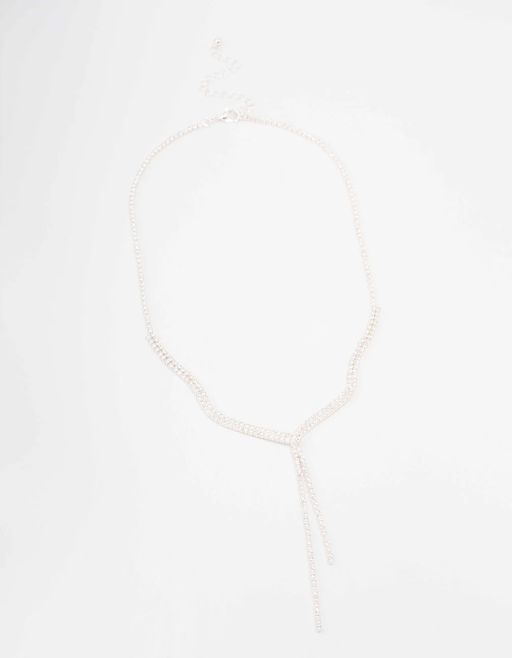 Silver Fine Ribbon Cubic Zirconia Lariat Necklace - Image 2