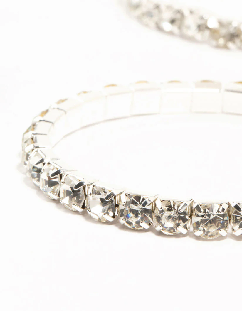 Silver & Green Diamante Cup Chain Stretch Bracelets 5-Pack - Image 3