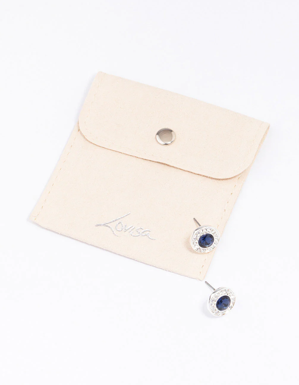 Silver Halo Sapphire Diamante Stud Earrings - Image 7
