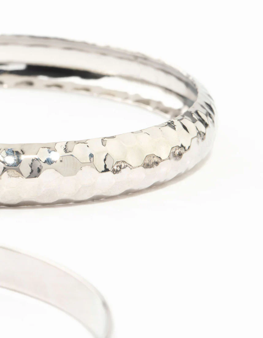 Silver Hammered Diamante Bangle & Stretch Bracelets 8-Pack - Image 3
