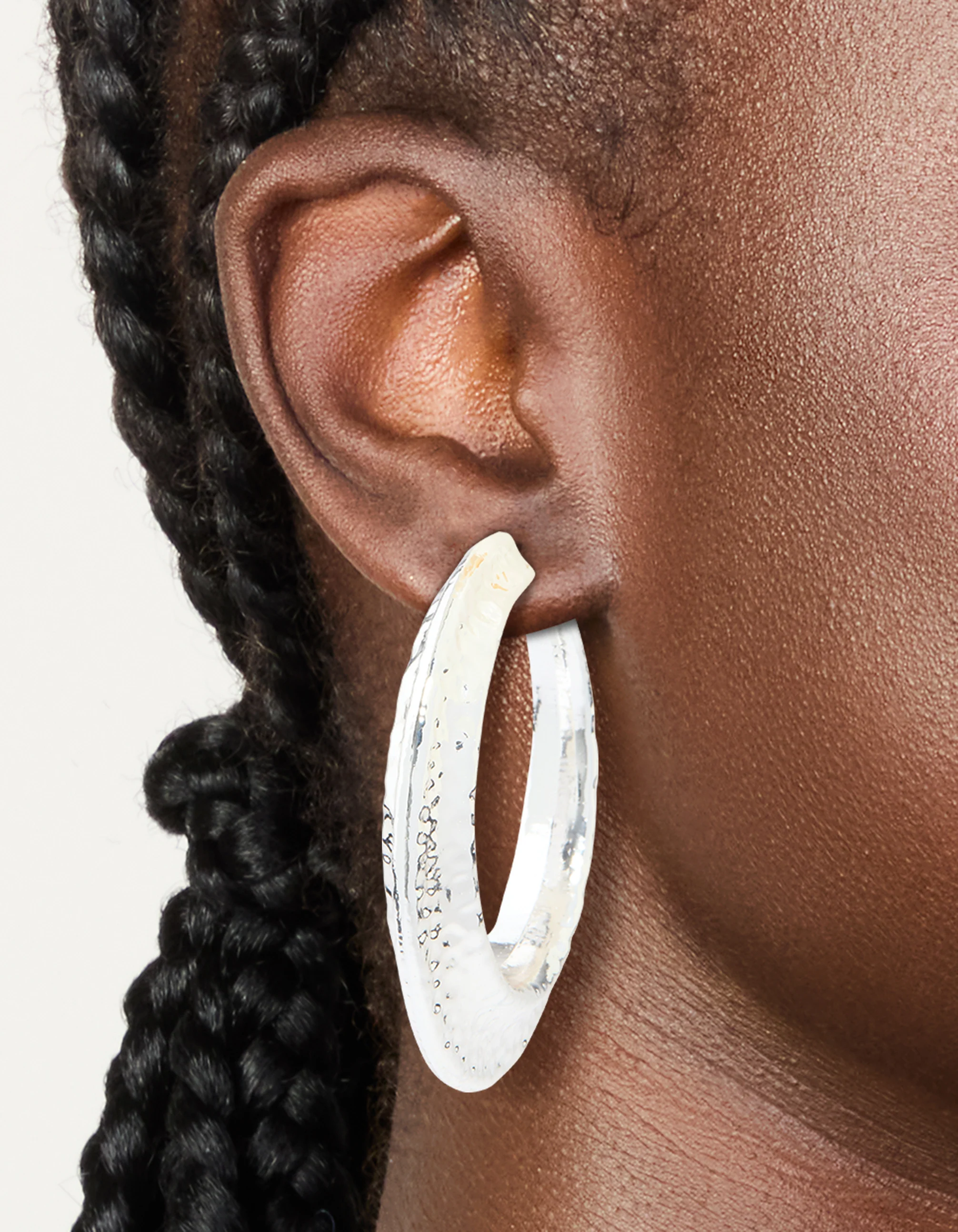 Silver Hammered Textured Hoop Earrings - Image 2