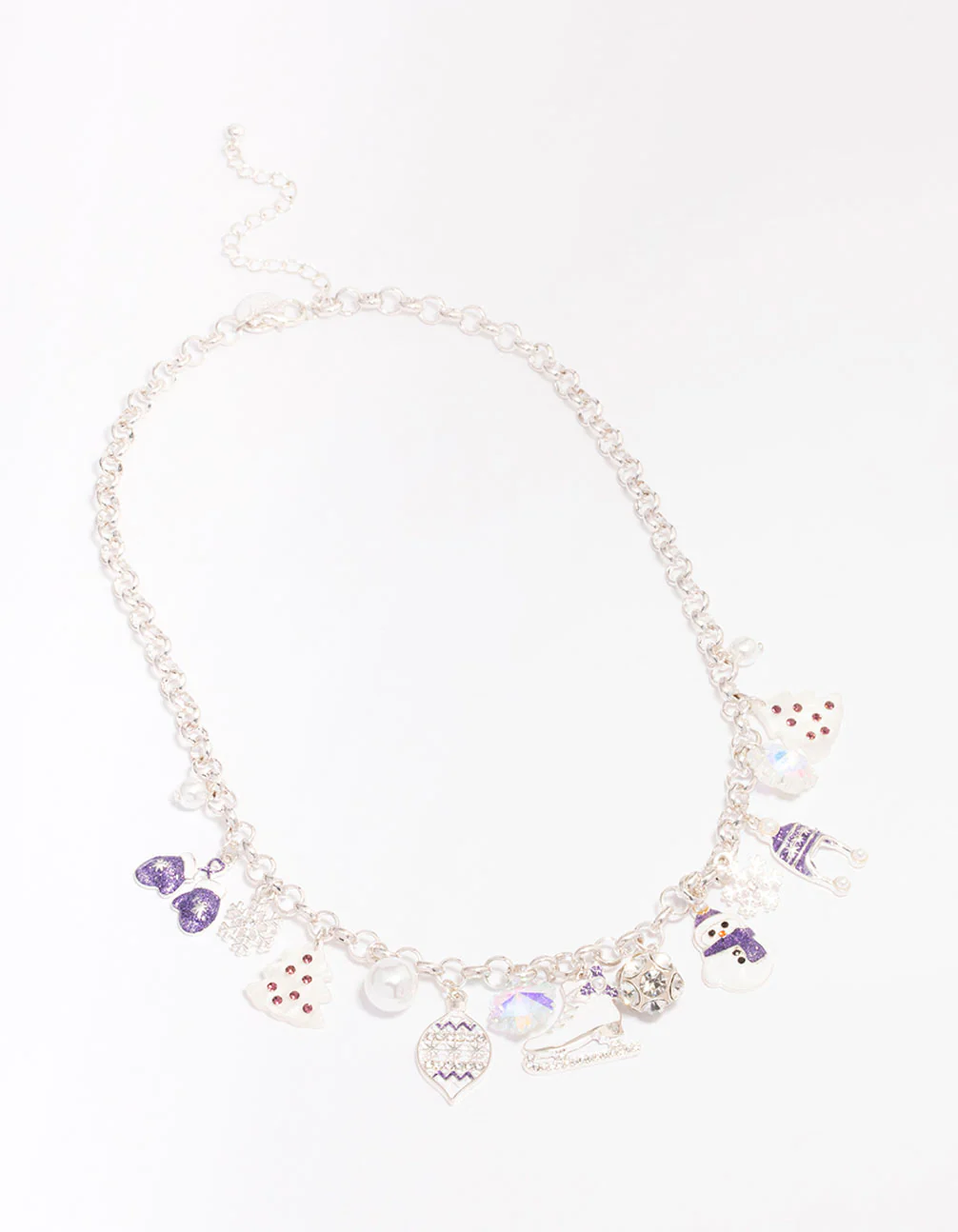Silver Ice Skate & Purple Winter Mittens Charm Bracelet