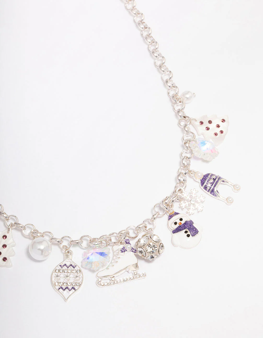 Silver Ice Skate & Purple Winter Mittens Charm Bracelet - Image 2