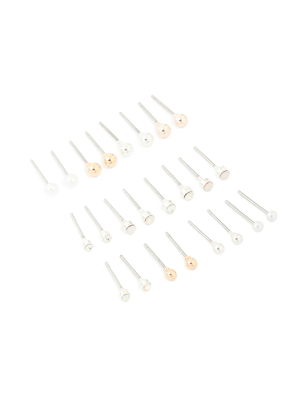 Silver Mixed Basic Stud Earrings 12-Pack