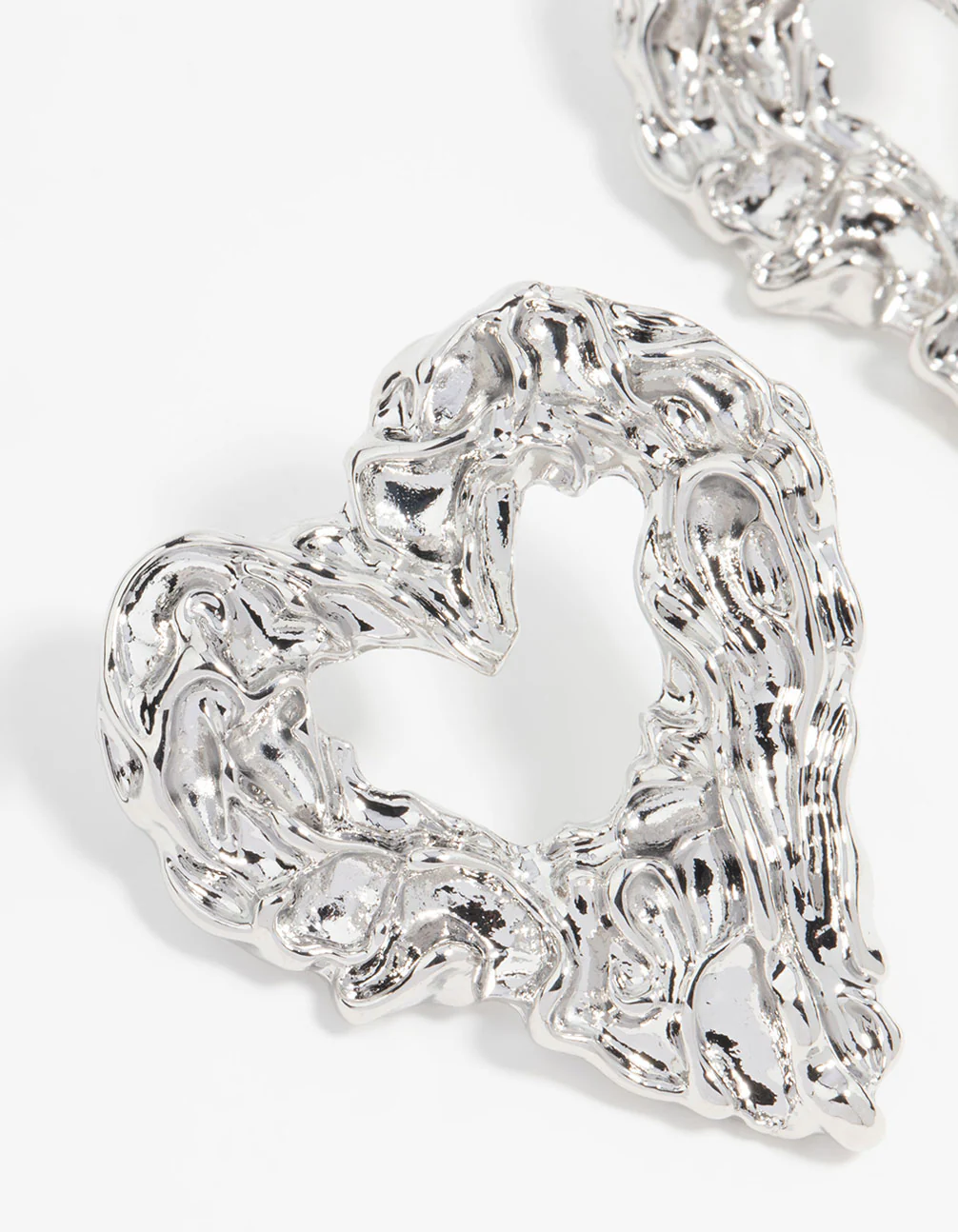 Silver Molten Open Heart Stud Earrings - Image 4