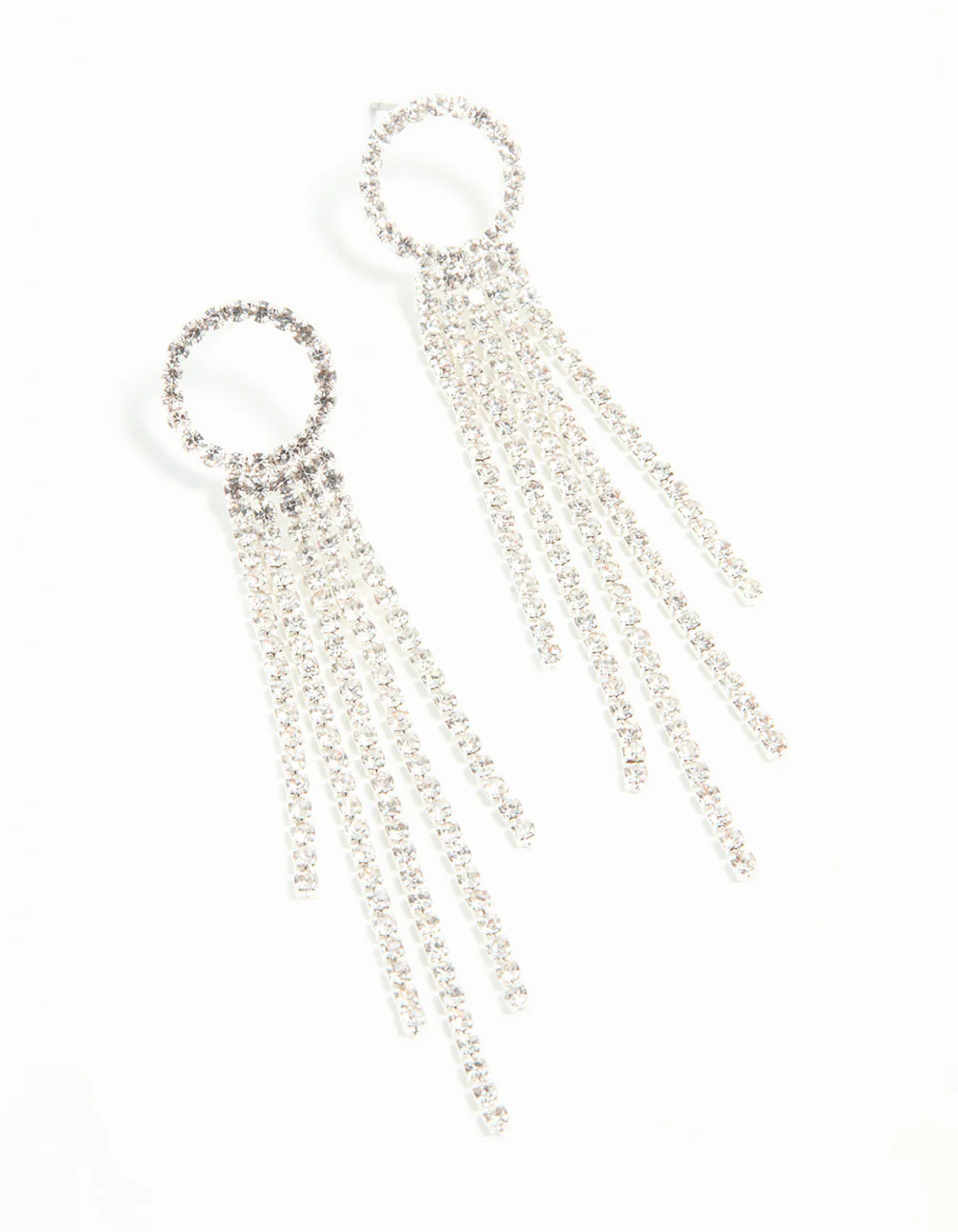 Silver Diamante Open Circle Cupchain Drop Earrings