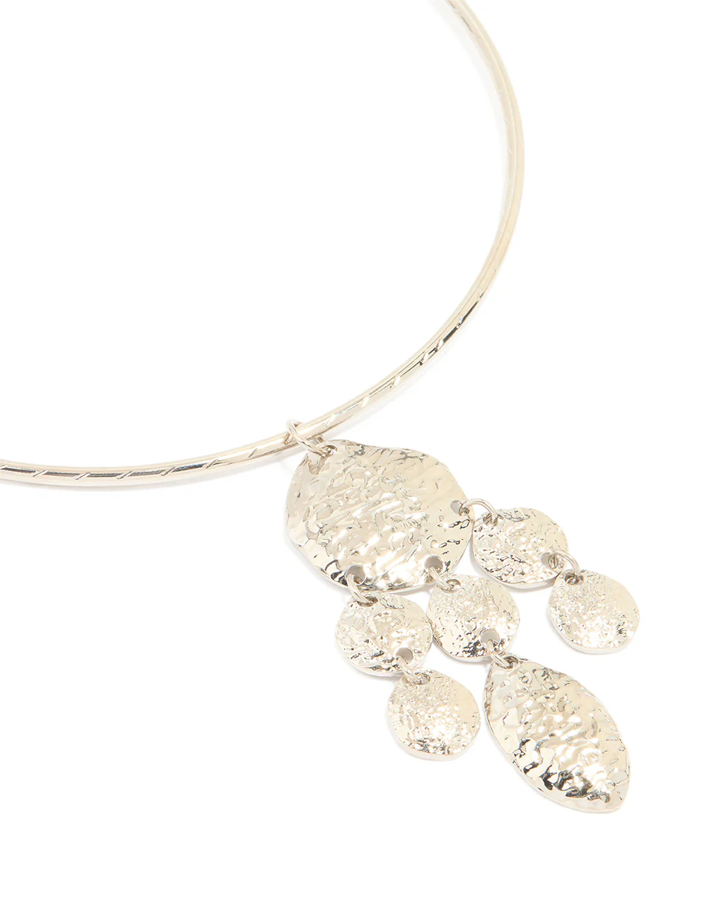 Silver Organic Circle Pendant Torque Necklace
