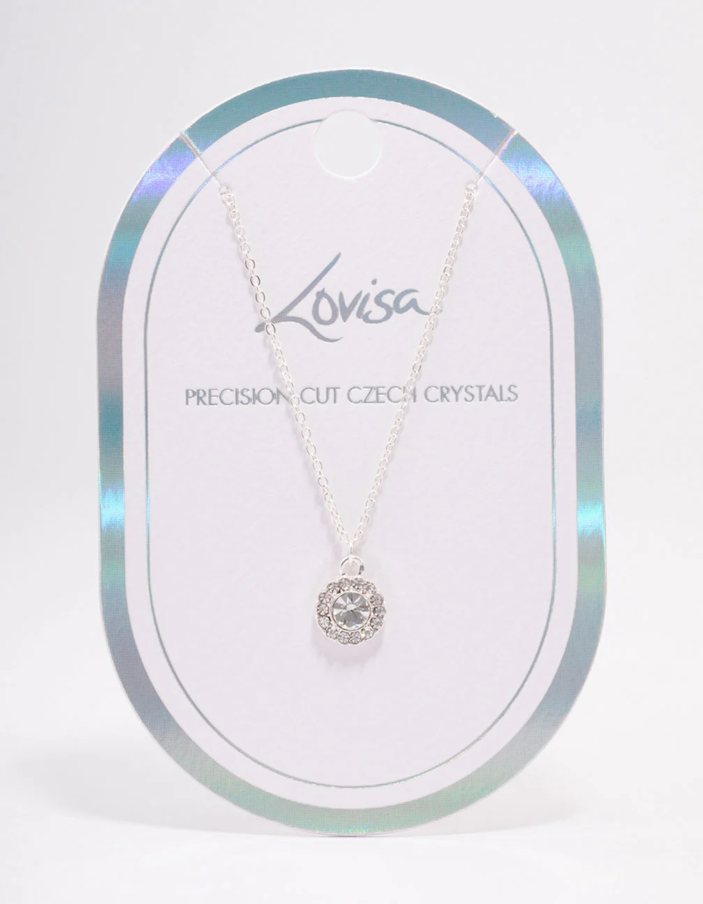 Silver Pear Crystal Halo Pendant Necklace - Image 2