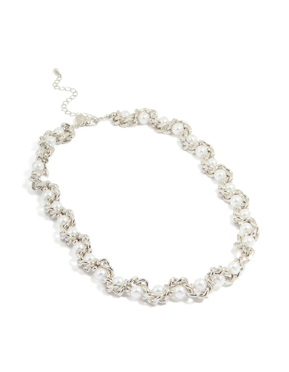 Silver Pearl Chain Mixed Chain Short Necklace - Image 2