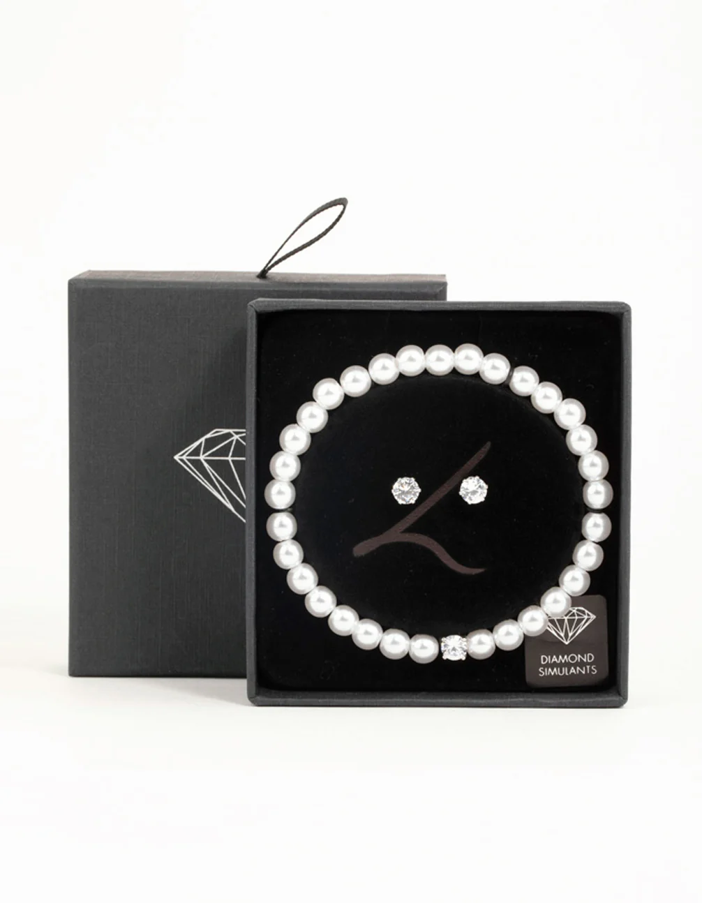 Silver Cubic Zirconia Earrings & Pearl Bracelet Set - Image 3