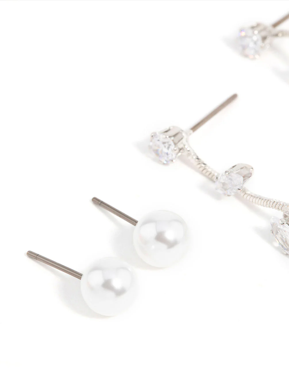 Silver Pearl & Cubic Zirconia Vine Drop Earrings 2-Pack - Image 4