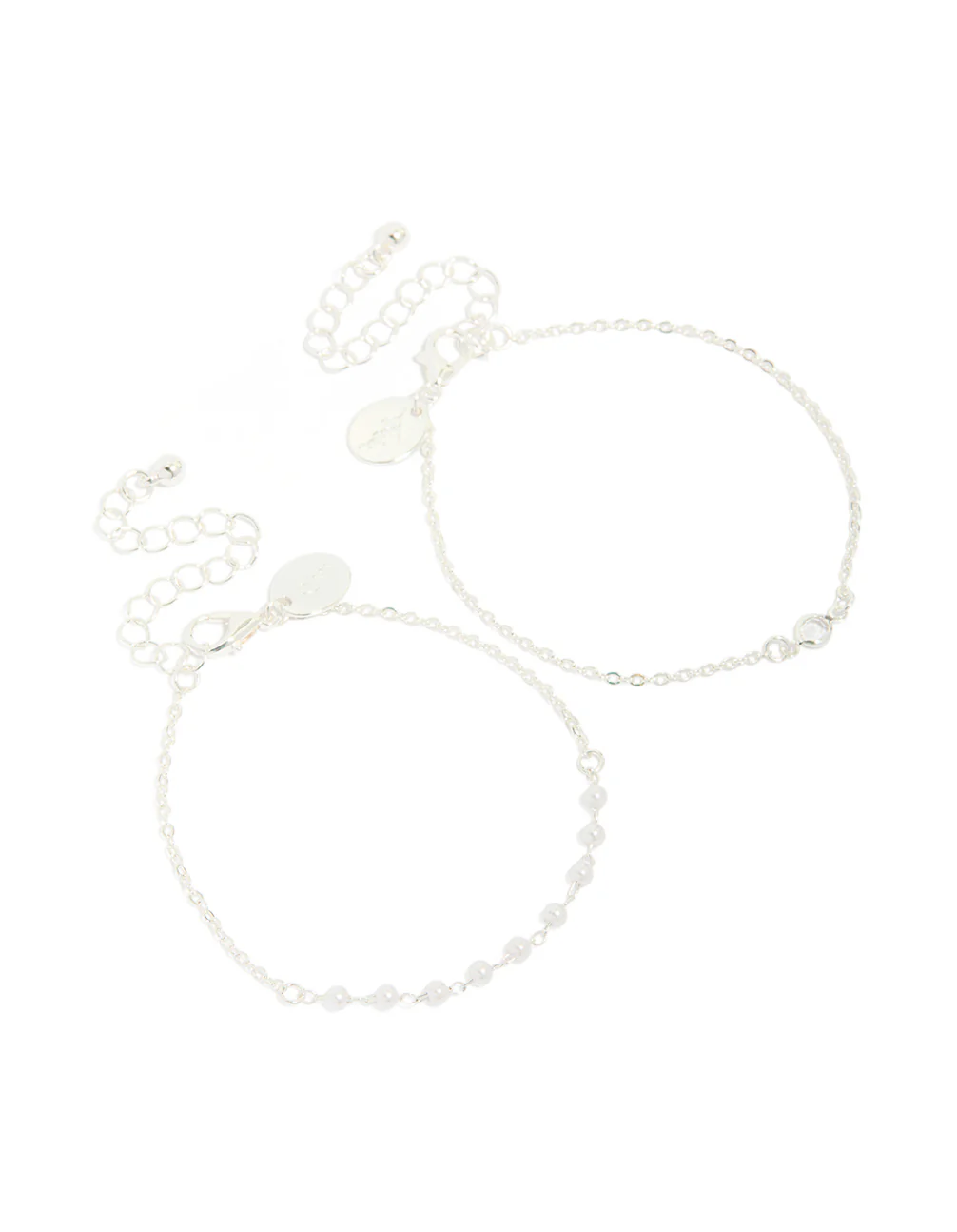 Silver Pearl Station & Diamante Bracelets 2-Pack - Image 2