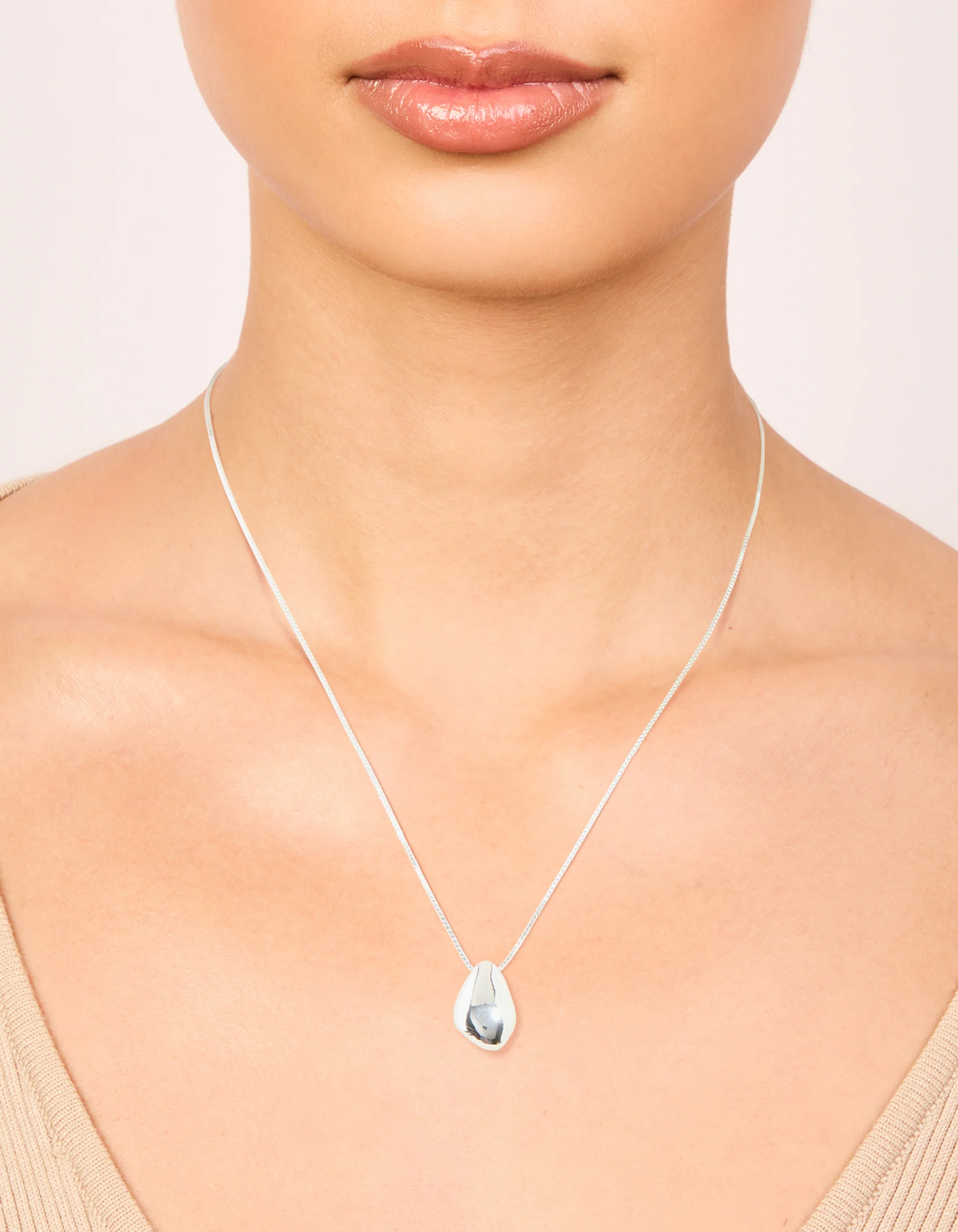 Silver Plated Brass Teardrop Pendant Necklace - Image 2