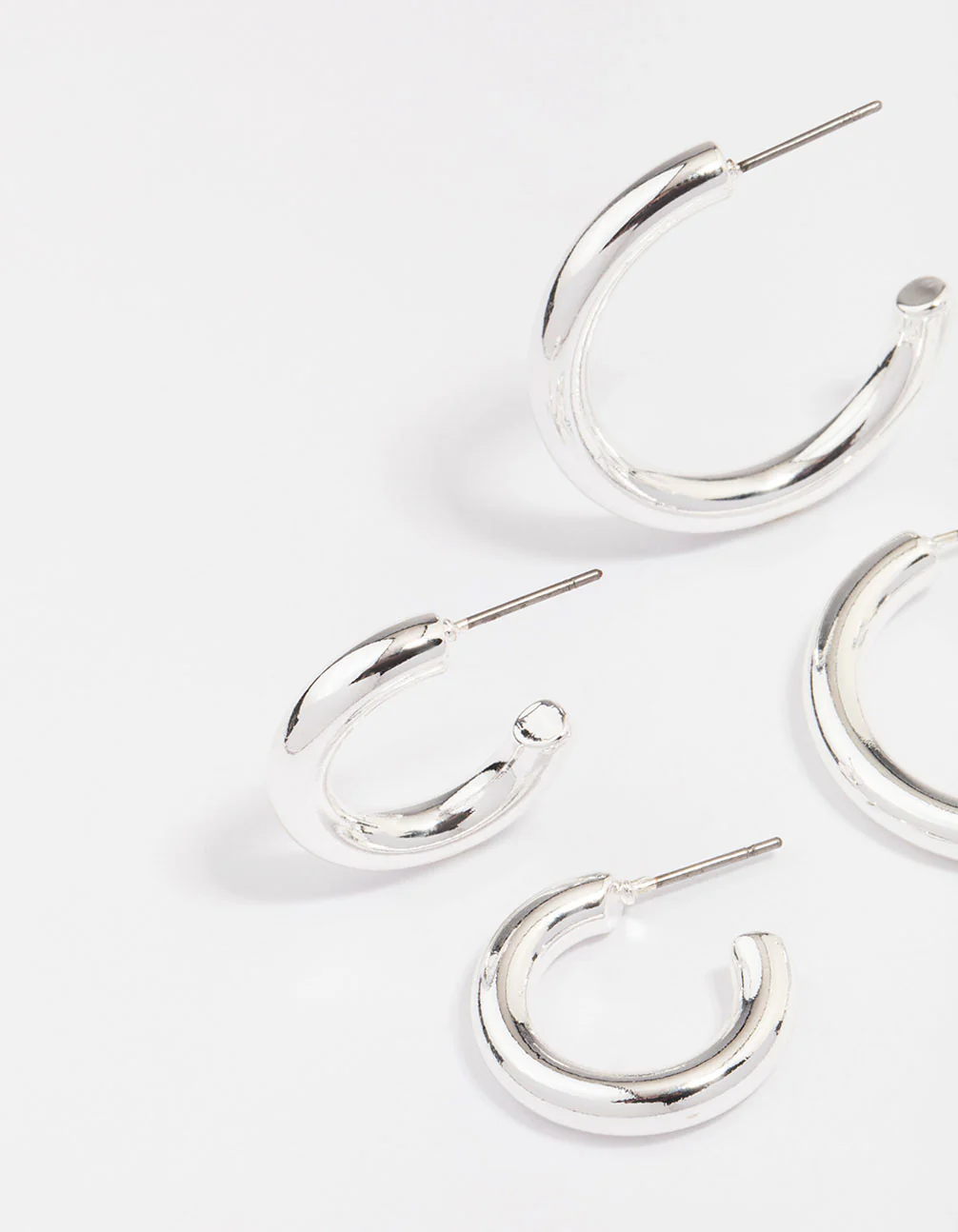 Silver Plated Chunky Modern Hoop Earring 3-Pack - Image 3