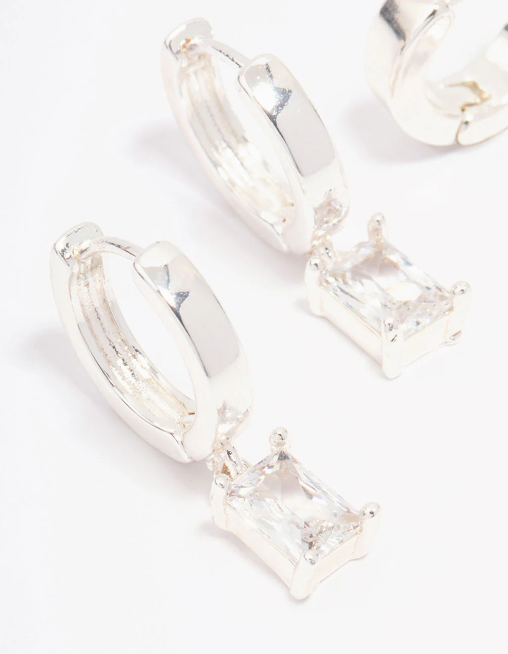 Silver Plated Cubic Zirconia Baguette Hoop Earring Pack - Image 2