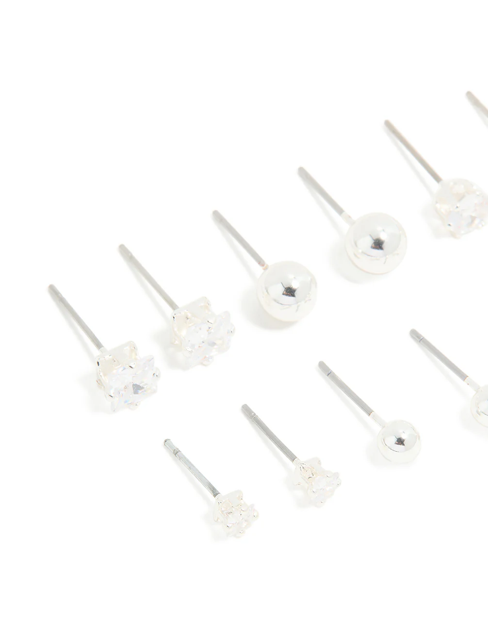 Silver Plated Cubic Zirconia & Ball Stud Earrings 6-Pack - Image 2