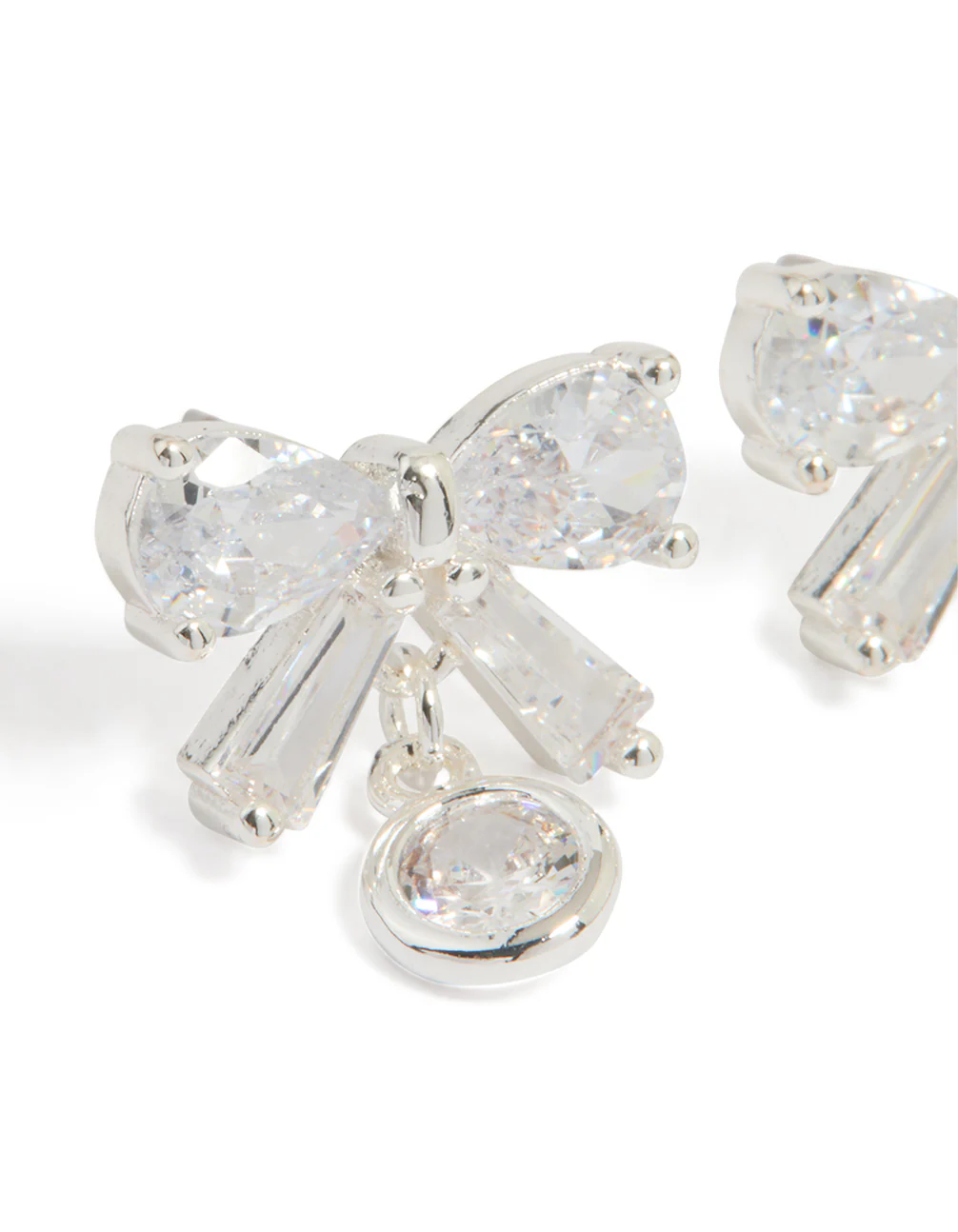 Silver Plated Cubic Zirconia Bow & Round Drop Earrings - Image 2