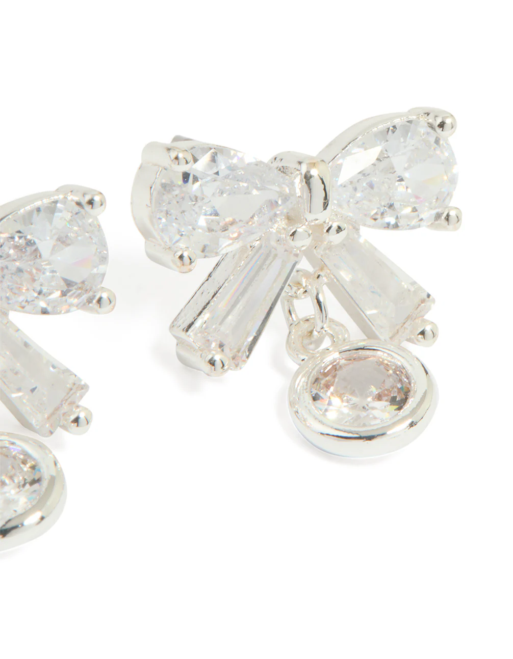 Silver Plated Cubic Zirconia Bow & Round Drop Earrings - Image 3