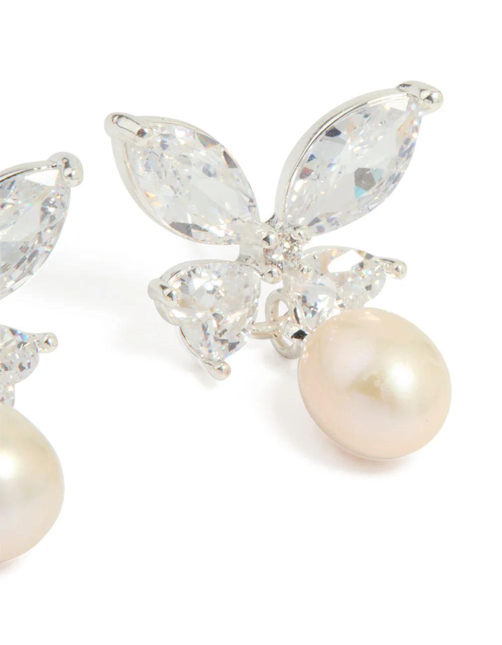 Silver Plated Cubic Zirconia Butterfly Pearl Drop Earrings - Image 3