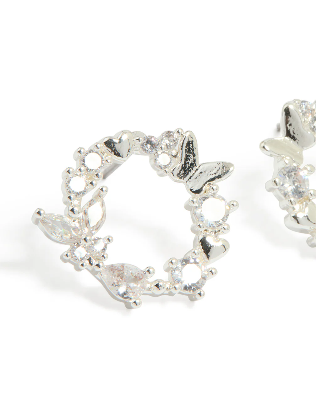 Silver Plated Cubic Zirconia Butterfly Wreath Earrings - Image 2