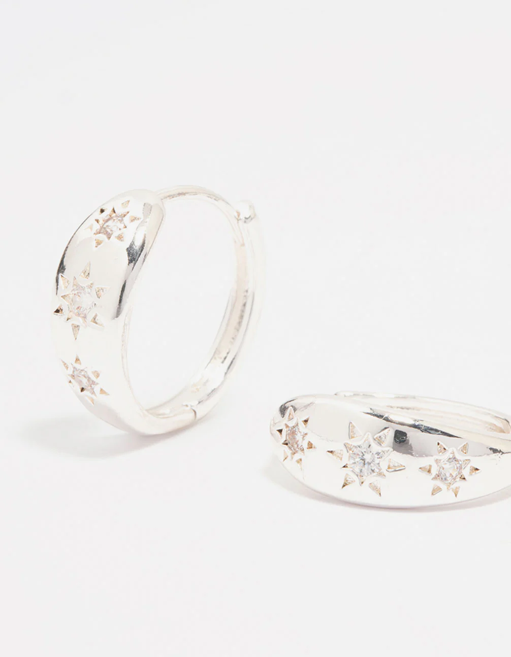 Silver Plated Cubic Zirconia Celestial Huggie Hoop Earrings - Image 2