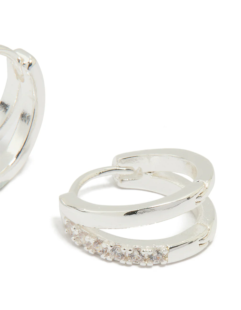 Silver Plated Cubic Zirconia Double Layered Hoop Earrings - Image 3