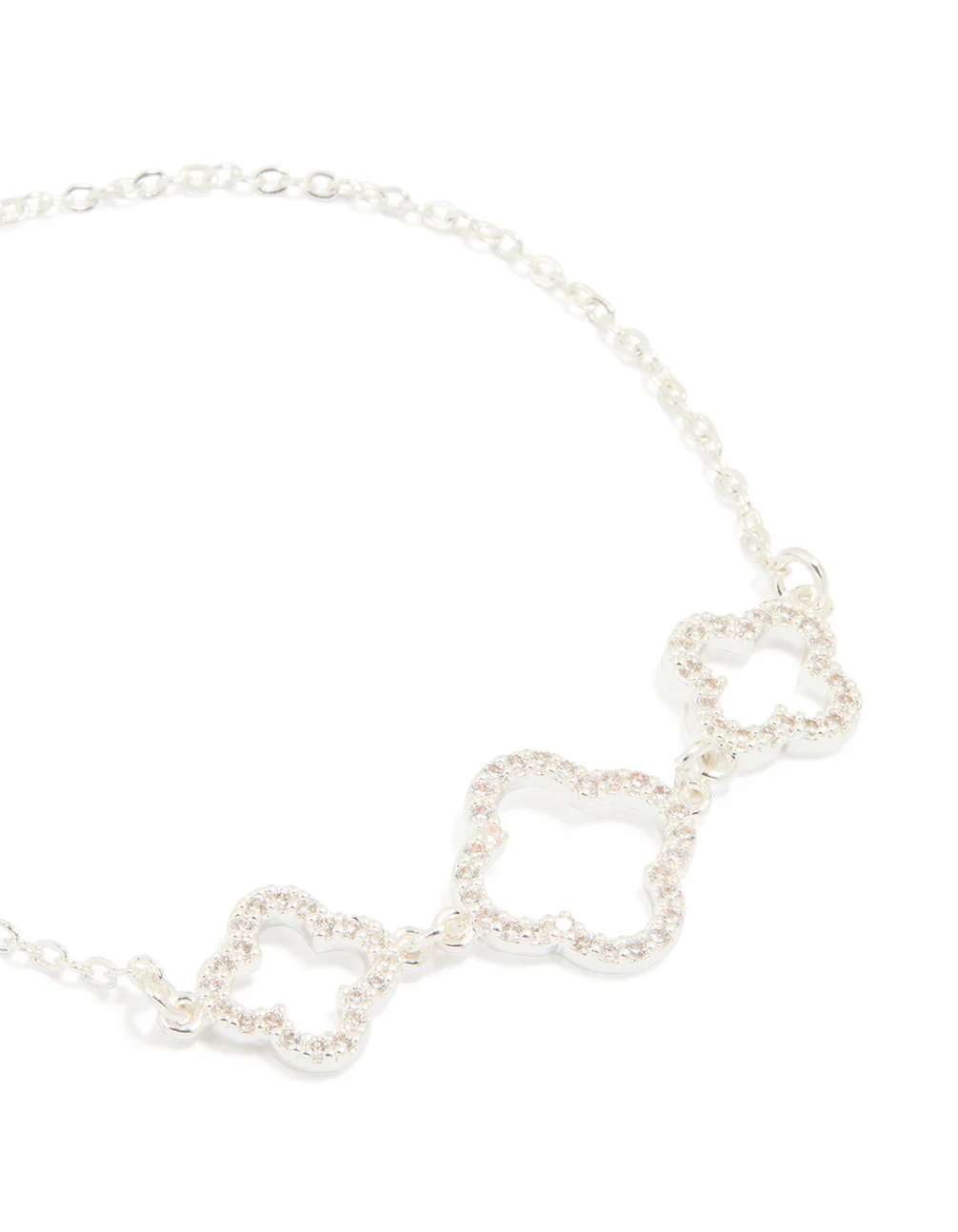 Silver Plated Cubic Zirconia Flower Trio Toggle Bracelet - Image 2