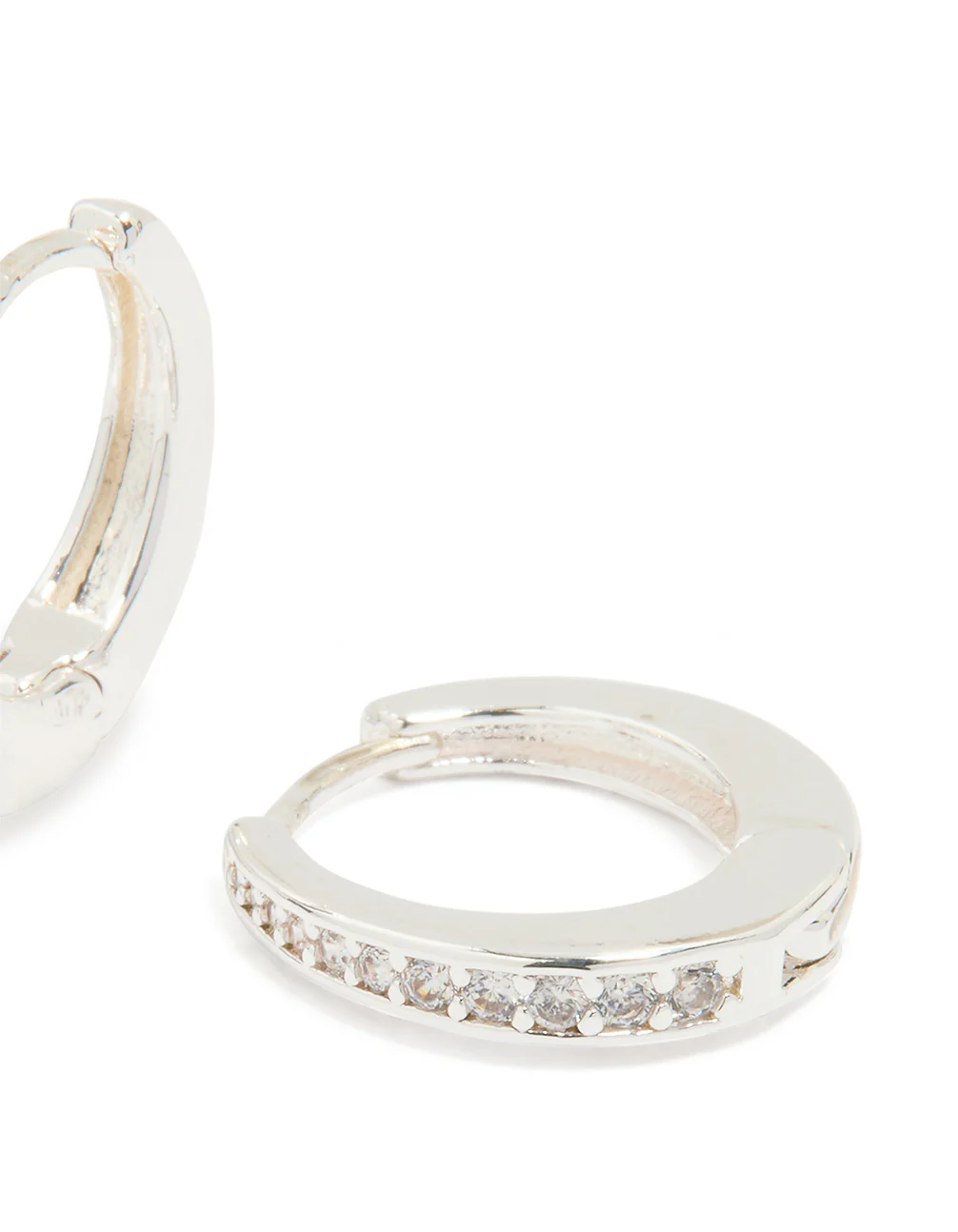 Silver Plated Cubic Zirconia Graduated Huggie Hoop Earrings - Image 3