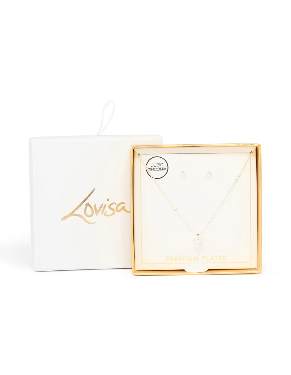 Silver Plated Cubic Zirconia Heart Necklace & Classic Stud Earrings Set - Image 3