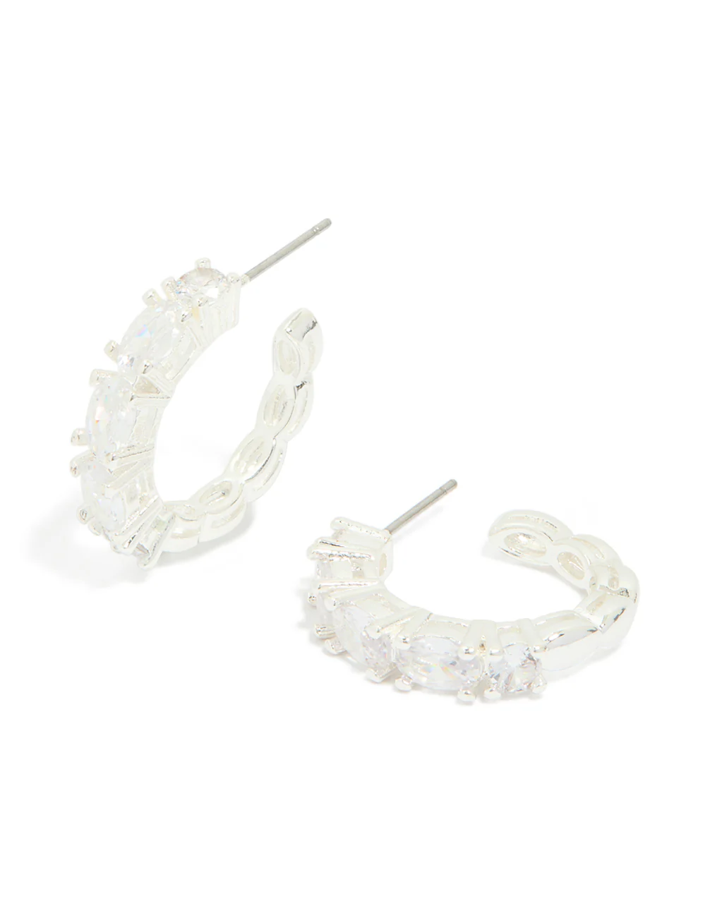 Silver Plated Cubic Zirconia Large Oval Hoop Earrings - Image 2