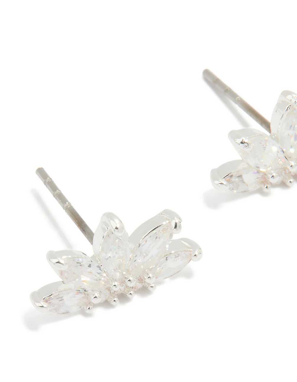 Silver Plated Cubic Zirconia Marquise Fan Stud Earrings - Image 2