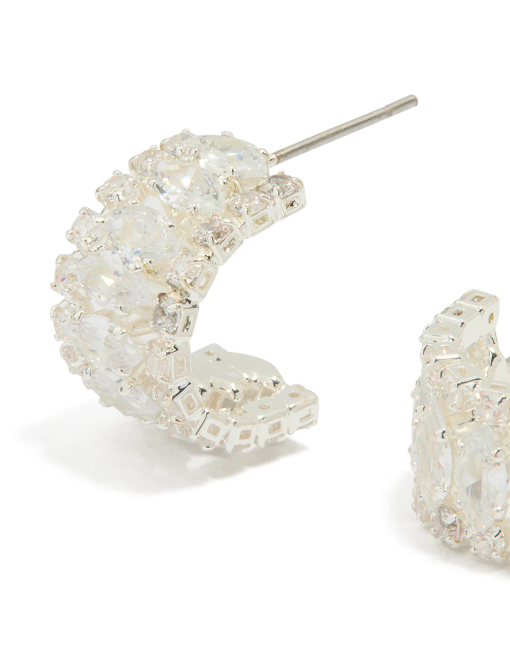 Silver Plated Cubic Zirconia Medium Hoop Earrings - Image 2