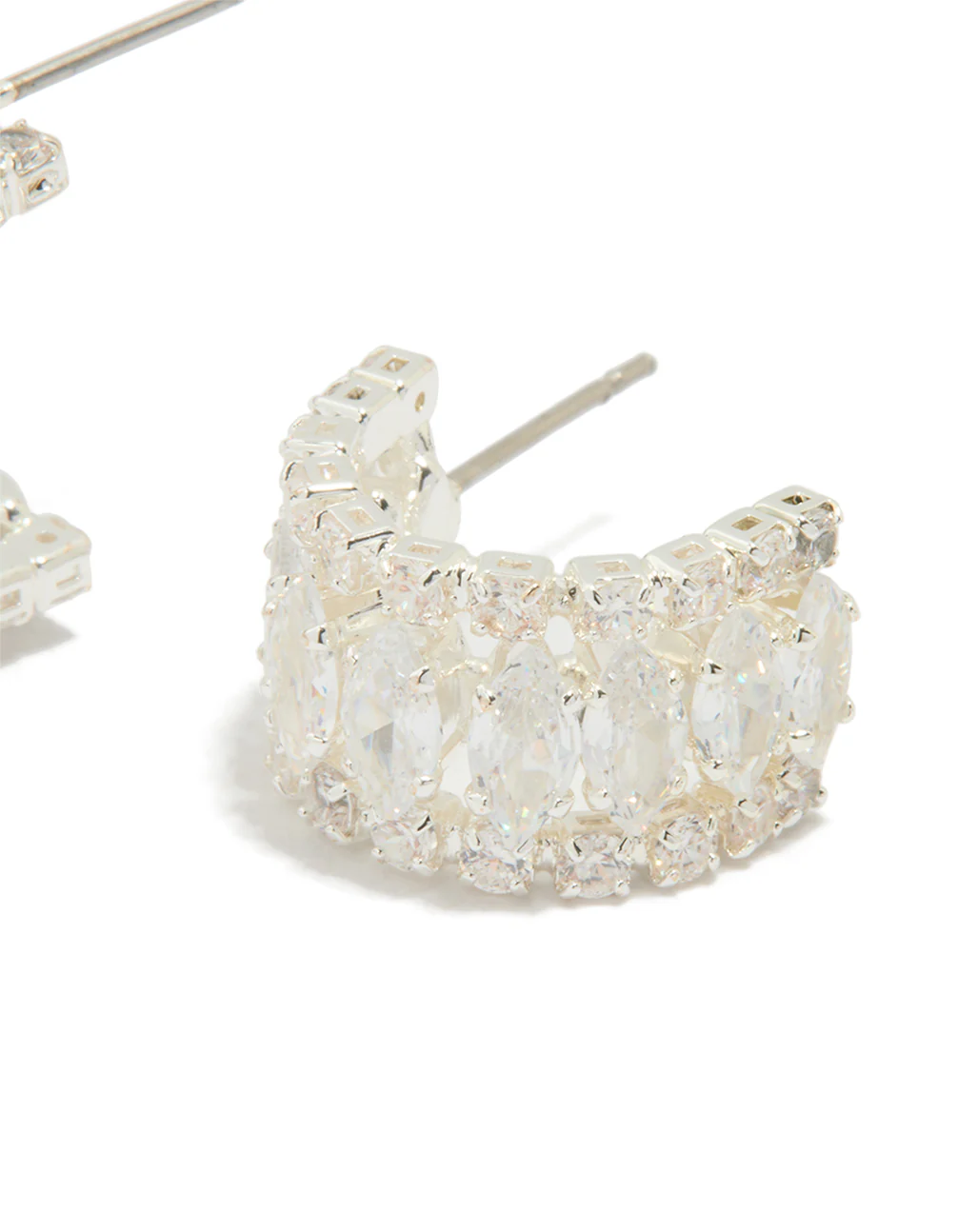 Silver Plated Cubic Zirconia Medium Hoop Earrings - Image 3