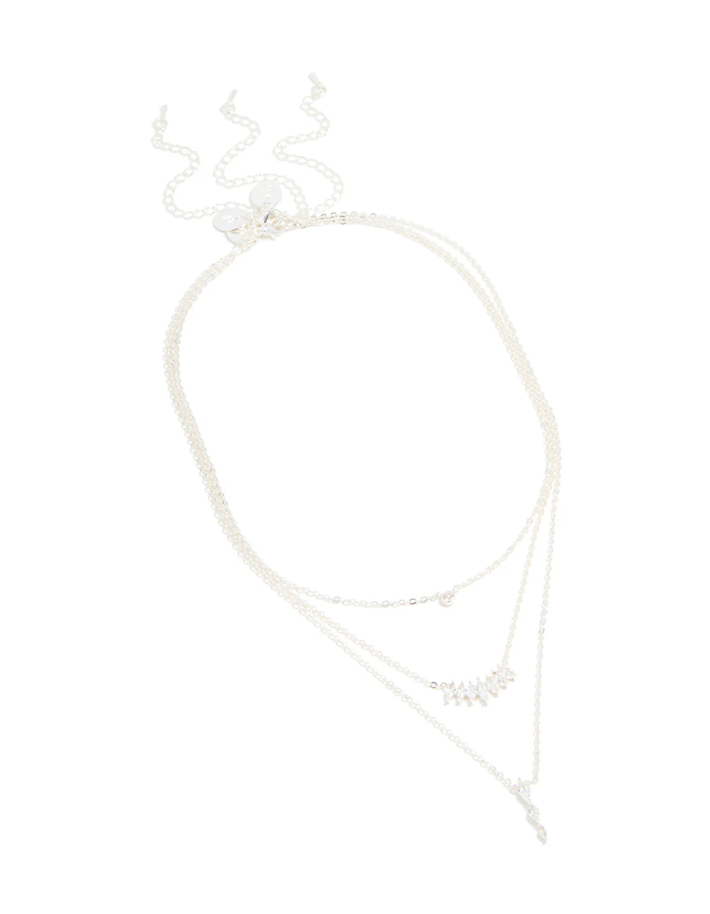 Silver Plated Cubic Zirconia Mixed Pendant Layered Necklace - Image 2