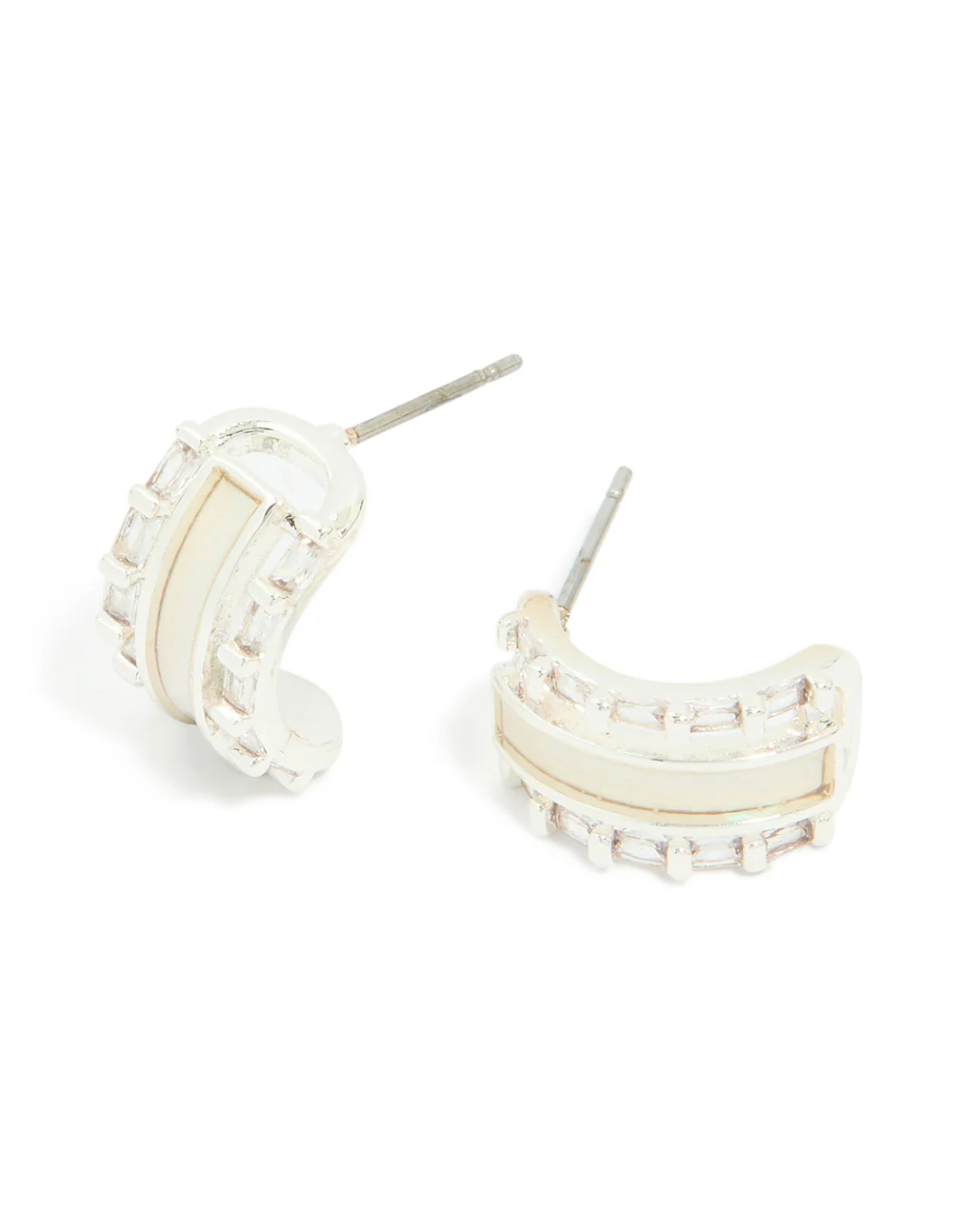 Silver Plated Cubic Zirconia Rectangle Outline Inlay Earrings