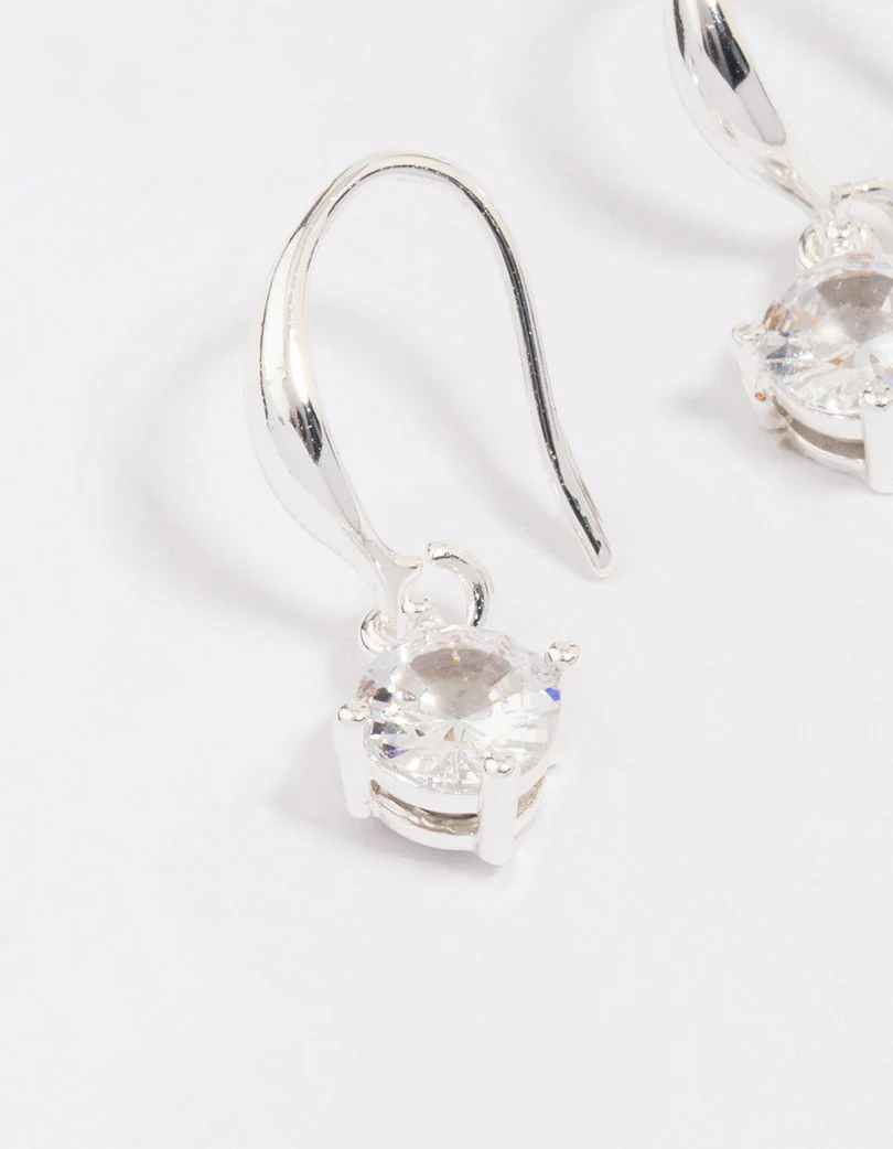 Silver Plated Cubic Zirconia Solitaire Hook Earrings - Image 2