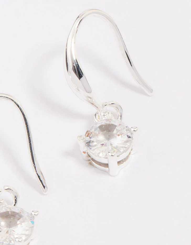 Silver Plated Cubic Zirconia Solitaire Hook Earrings - Image 3