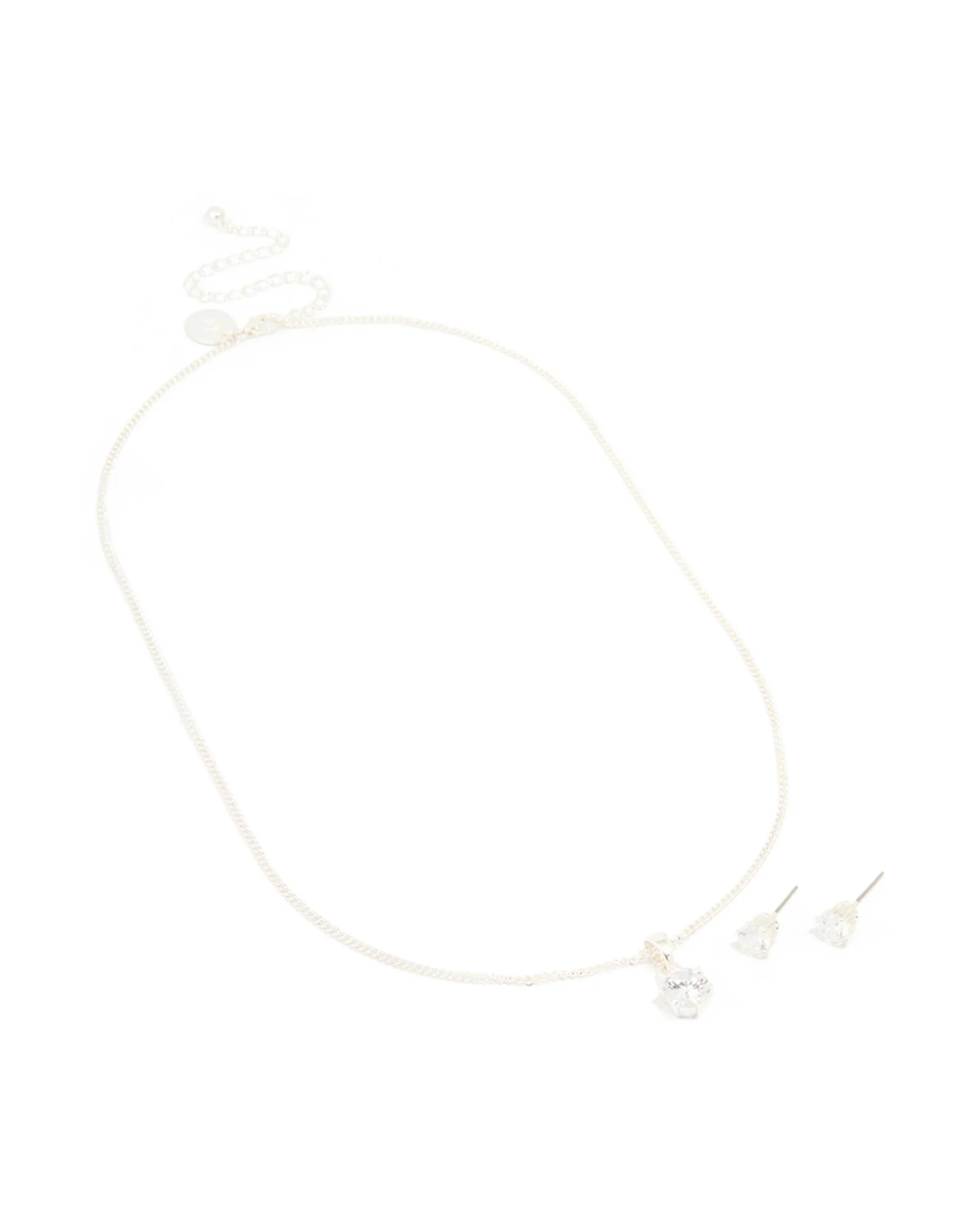 Silver Plated Cubic Zirconia Solitaire Necklace & Stud Earrings Set - Image 2