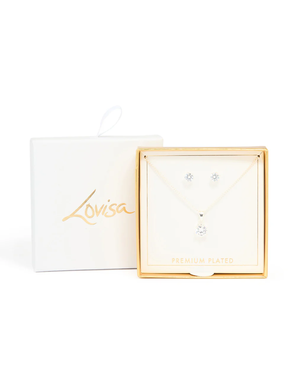 Silver Plated Cubic Zirconia Solitaire Necklace & Stud Earrings Set - Image 3