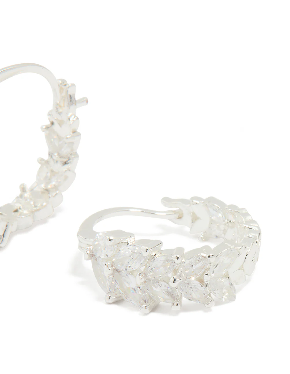 Silver Plated Cubic Zirconia Vine Hoop Earrings - Image 3