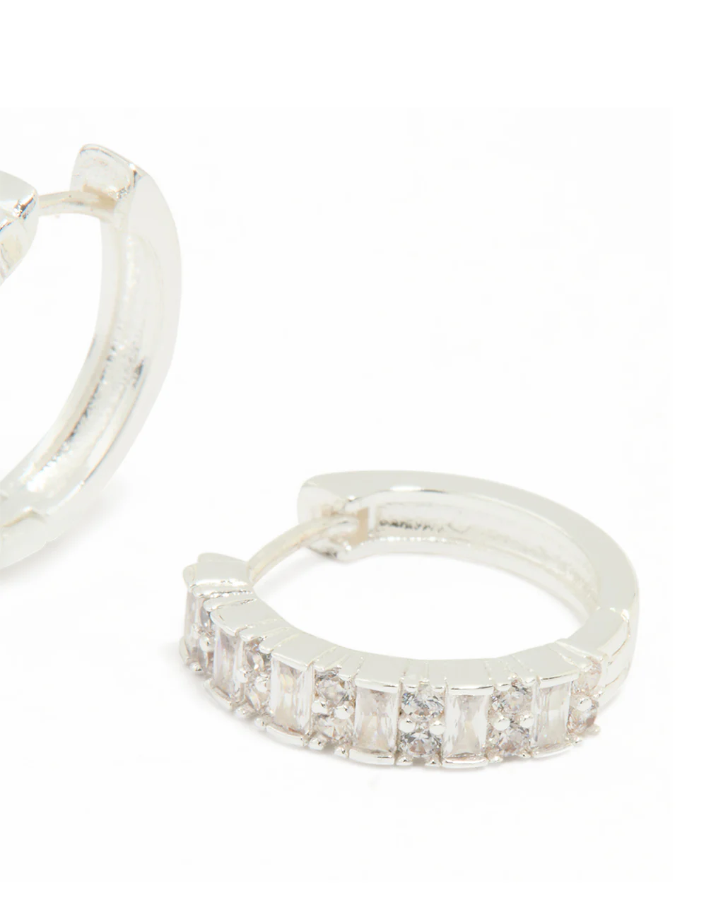 Silver Plated Diamante Baguette Pave Hoop Earrings - Image 3