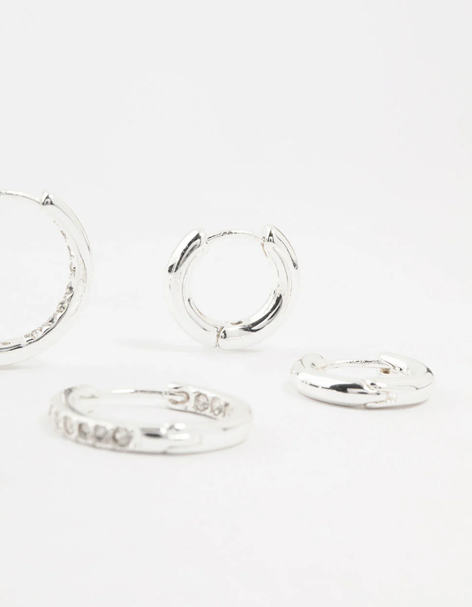 Silver Plated Diamante Huggie Earrings 3-Pack - Image 3