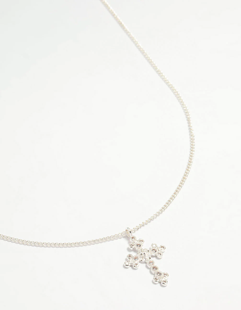 Silver Plated Diamante Rose Cross Pendant Necklace