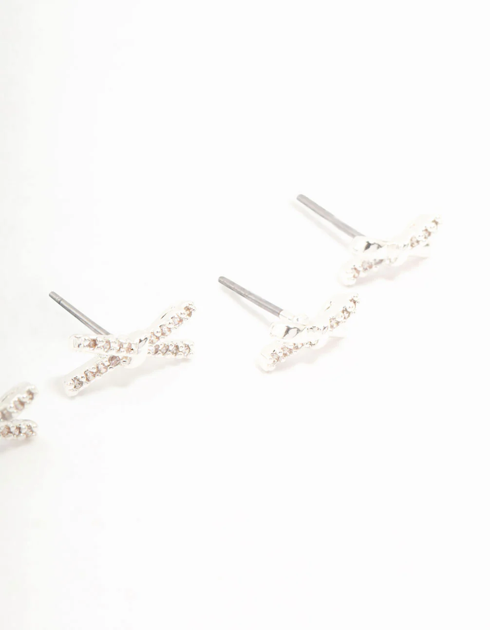 Silver Plated Graduating Pave Set Cubic Zirconia Bow Earrings 3-Pack - Image 3