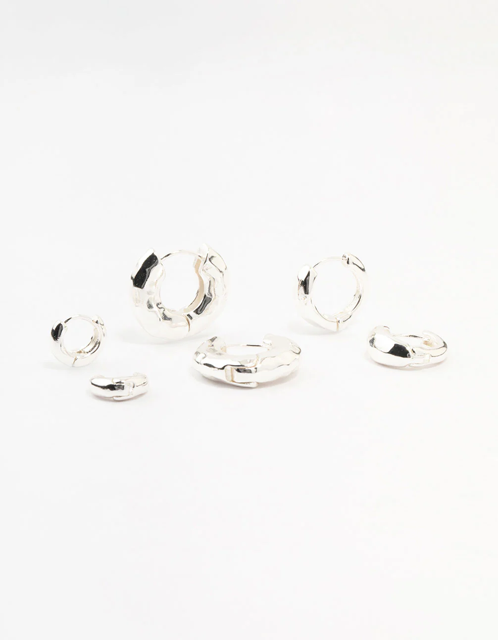 Silver Plated Brass  Hammered Graduating Hoop Earrings 3-Pack