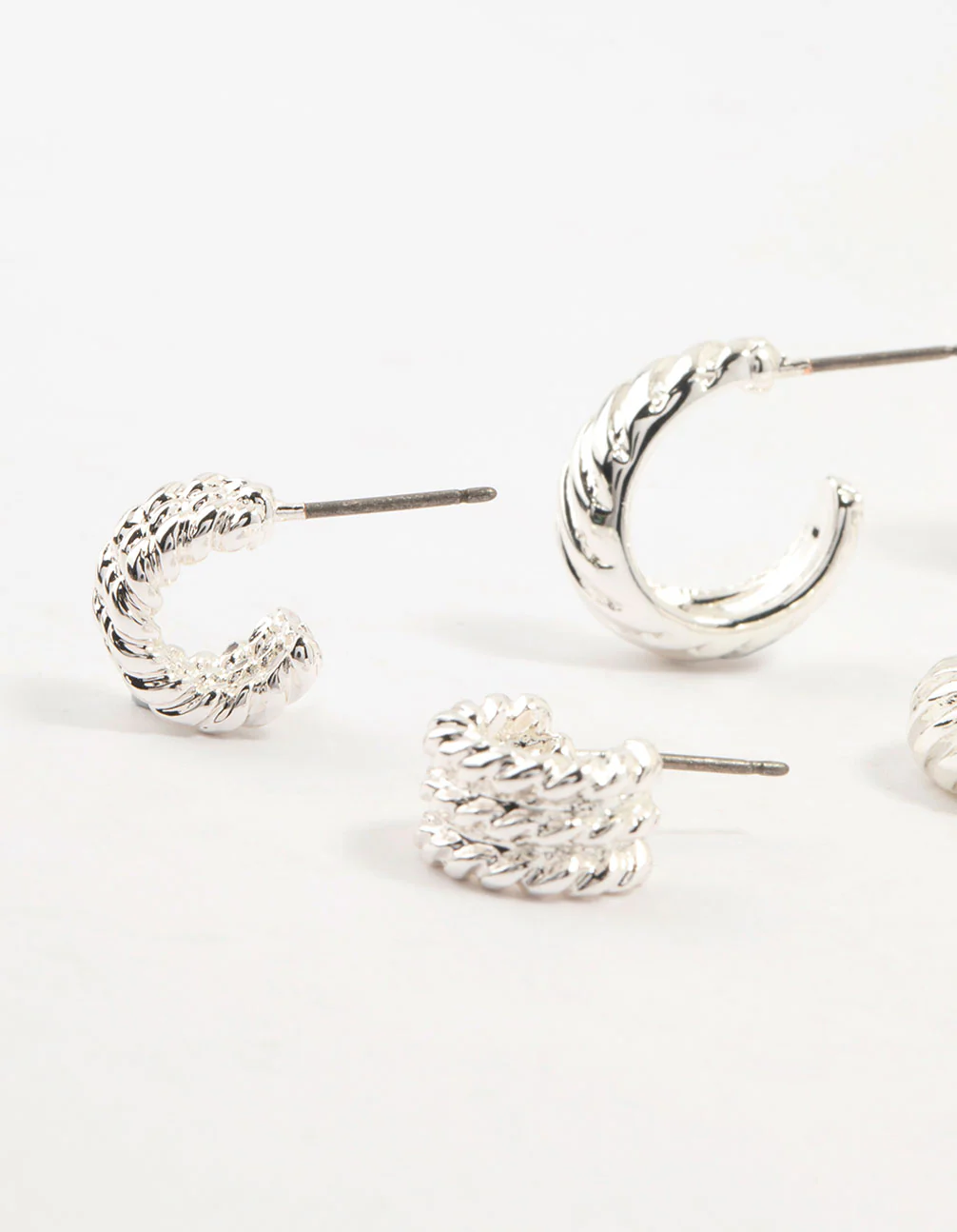 Silver Plated Molten Multiple Hoop Earrings 4-Pack - Image 2